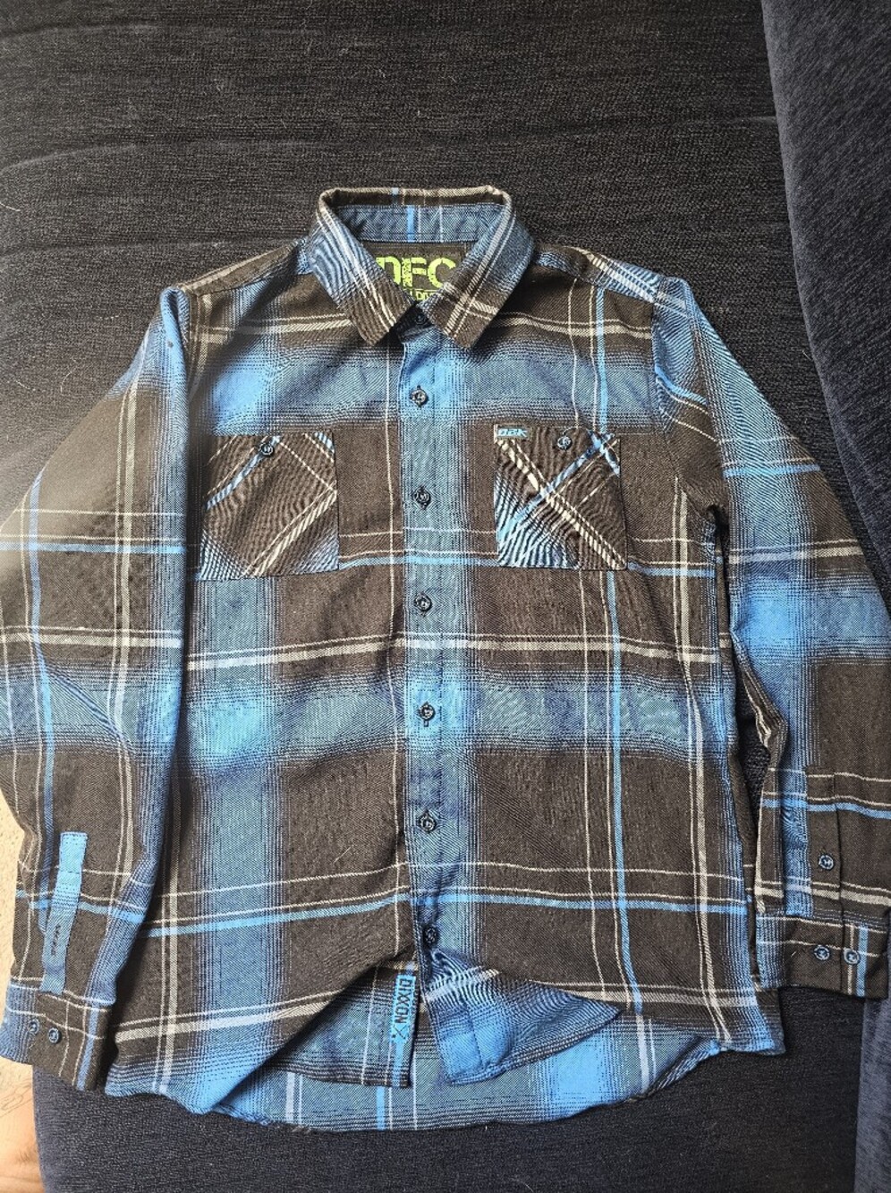 Youth Blue and Black Plaid Button-Up Shirt